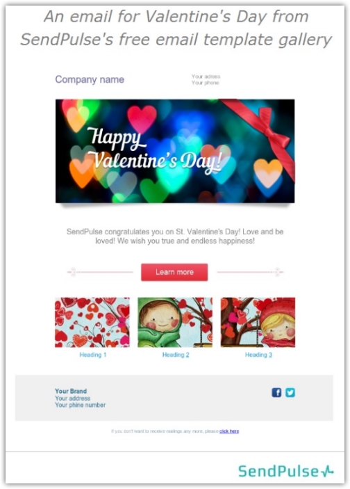 SendPulse template Valentines day