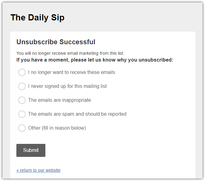 The Daily Sip kullanıcılara neden abonelikten çıktıklarını soruyor