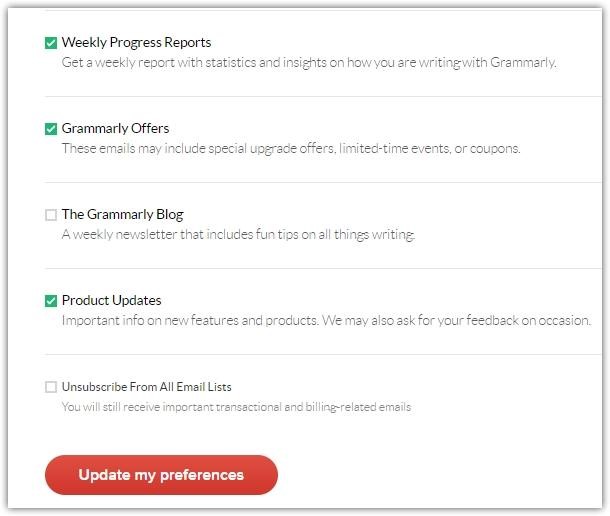 Grammarly Update Preferences