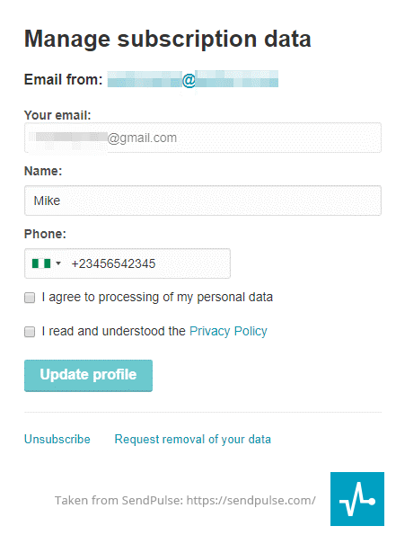 Manage Subscription GDPR SendPulse