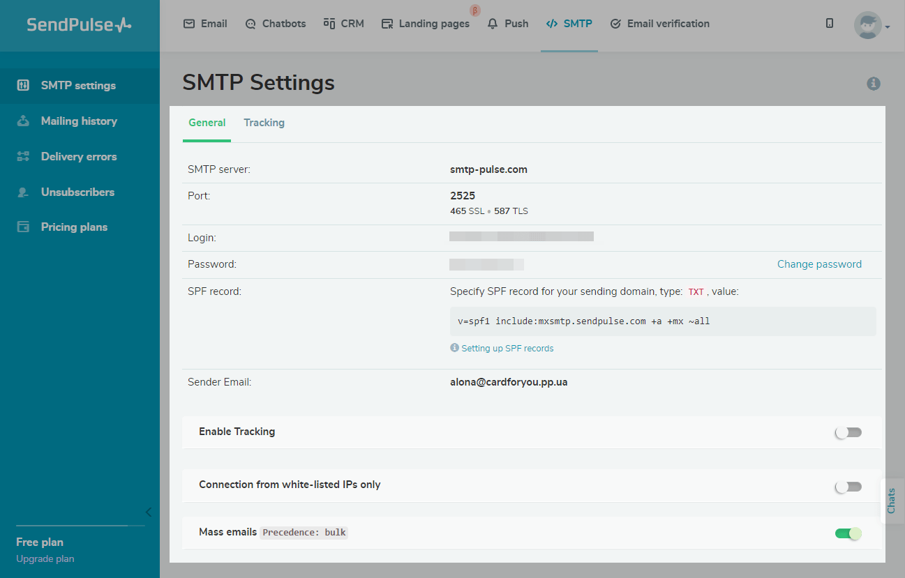 SendPulse'ta SMTP sunucu ayarlarını yapılandırma