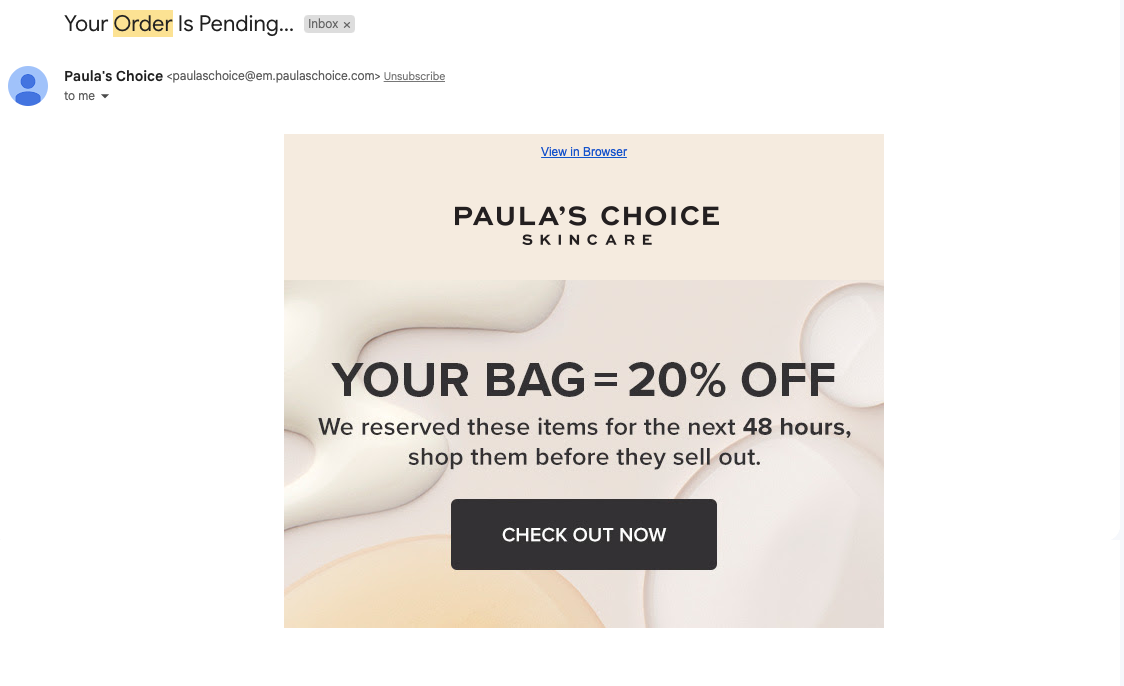 Paula's Choice sepet terk e-postası