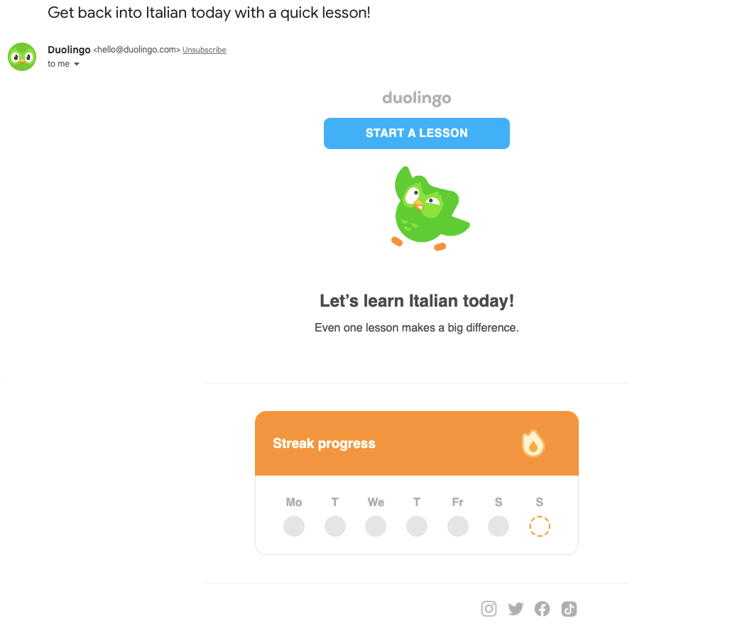 Email de réengagement de Duolingo