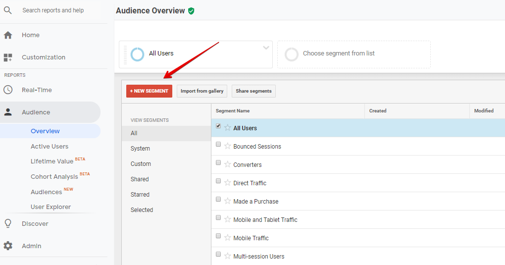 new segment in google analytics