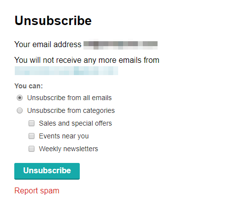 email unsubscribe form