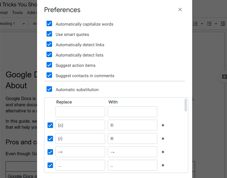 google docs hacks preferences