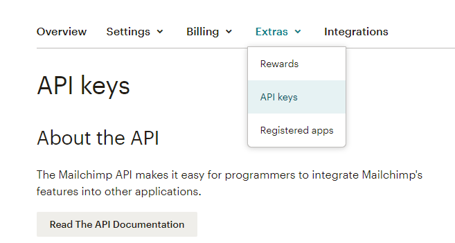 Переход в раздел API keys