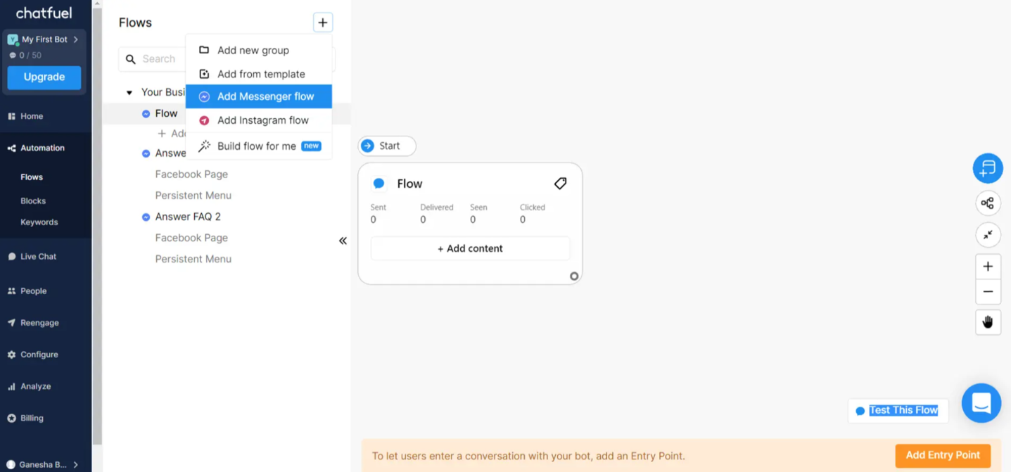 Building a chatbot flow