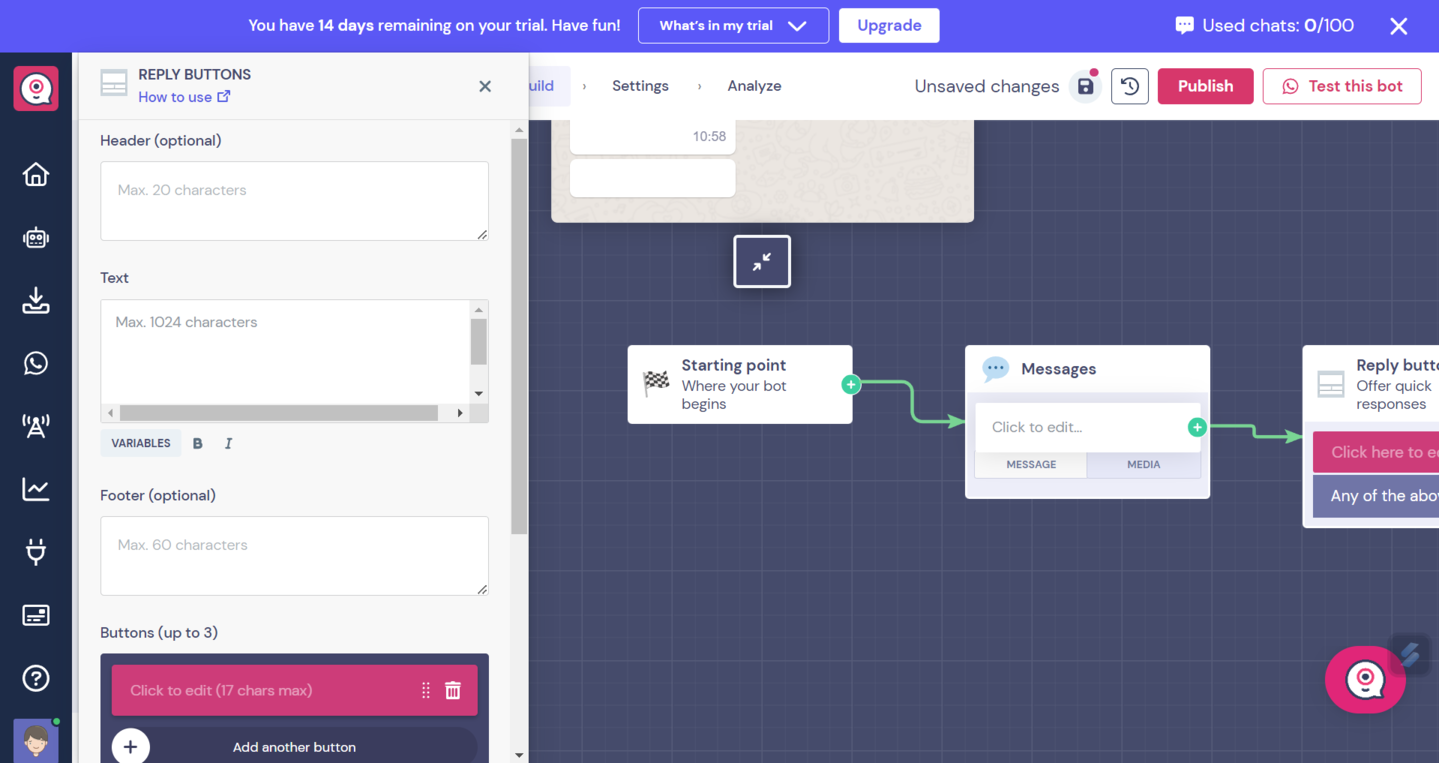 Creating a chatbot flow