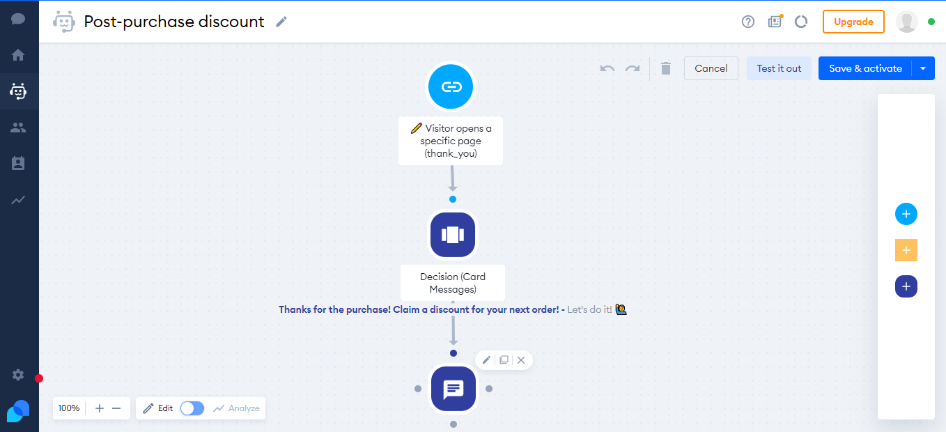 post-purchase discount chatbot flow