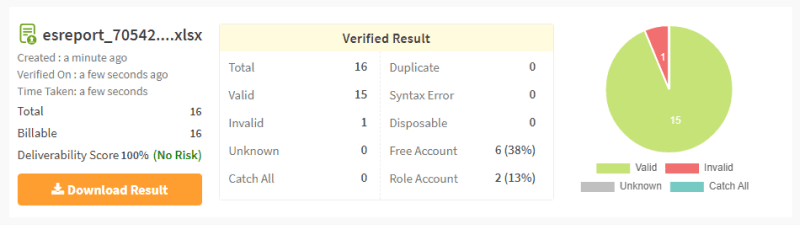 validation results by clearout