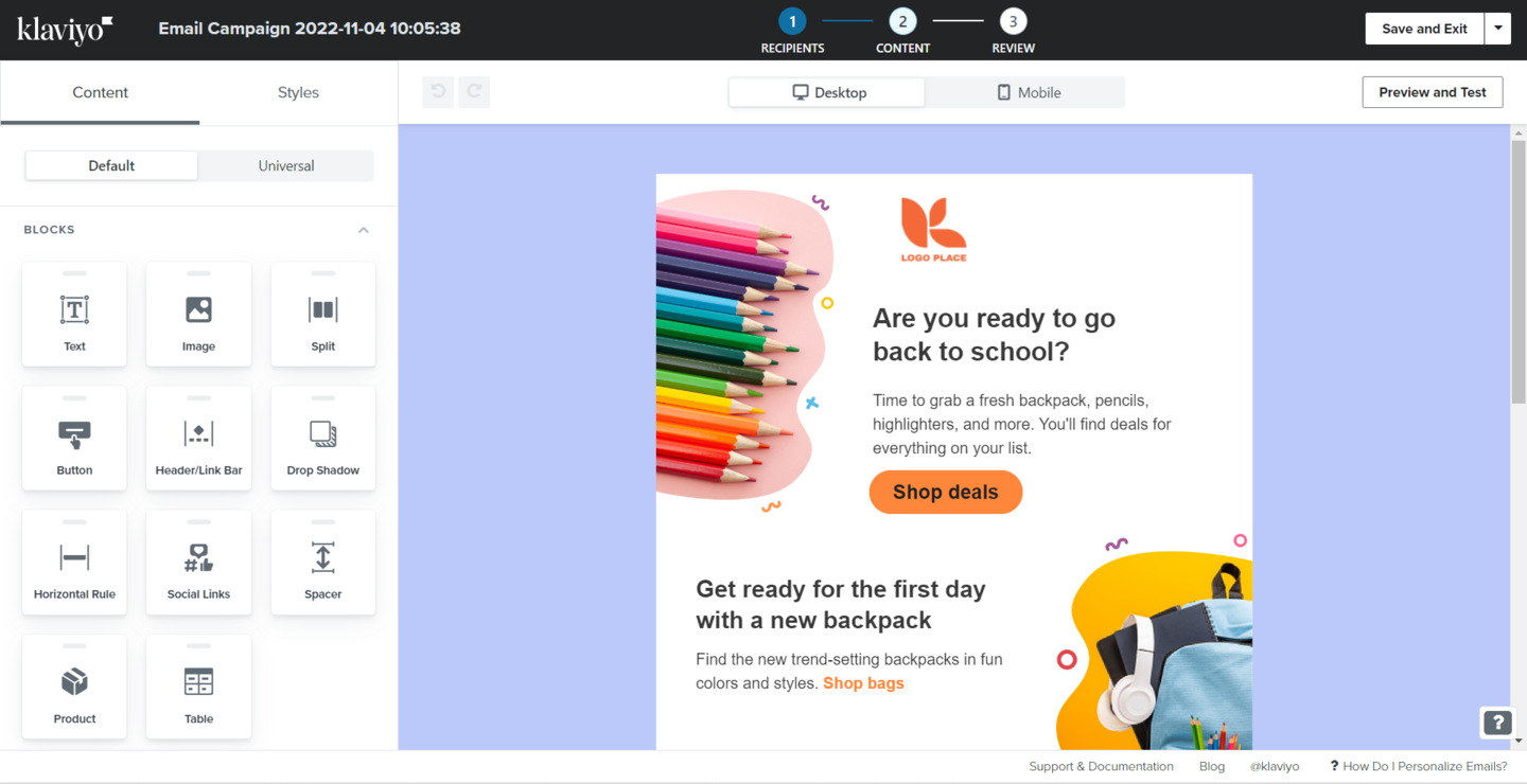 Klaviyo’s email builder
