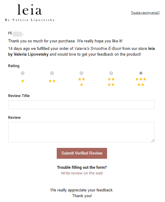 email asking for review