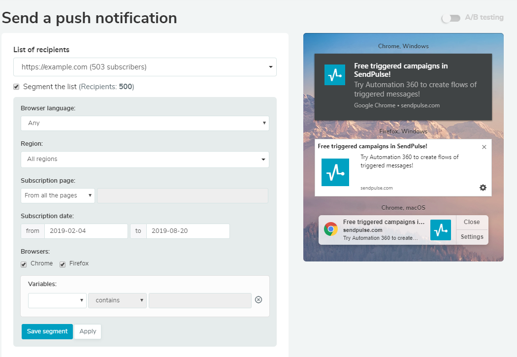 web push segmentation