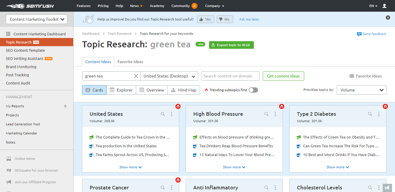 semrush interface