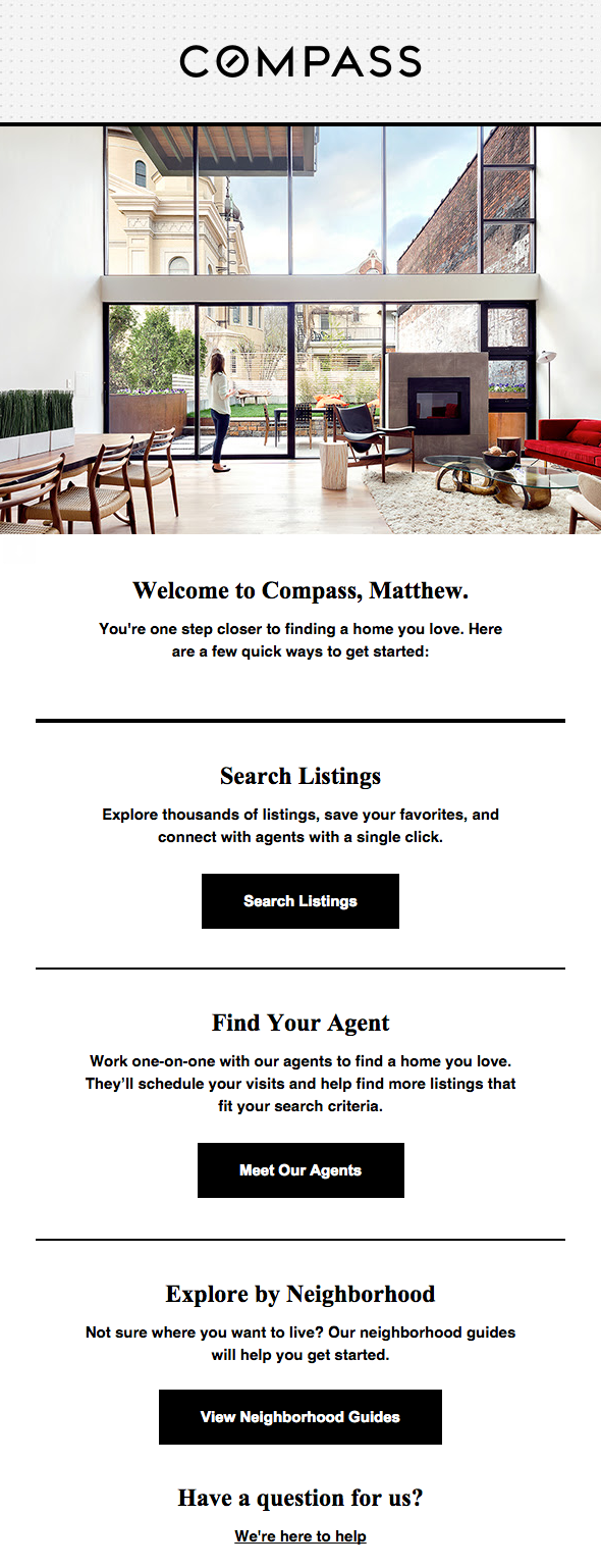 Welcome email from Compass