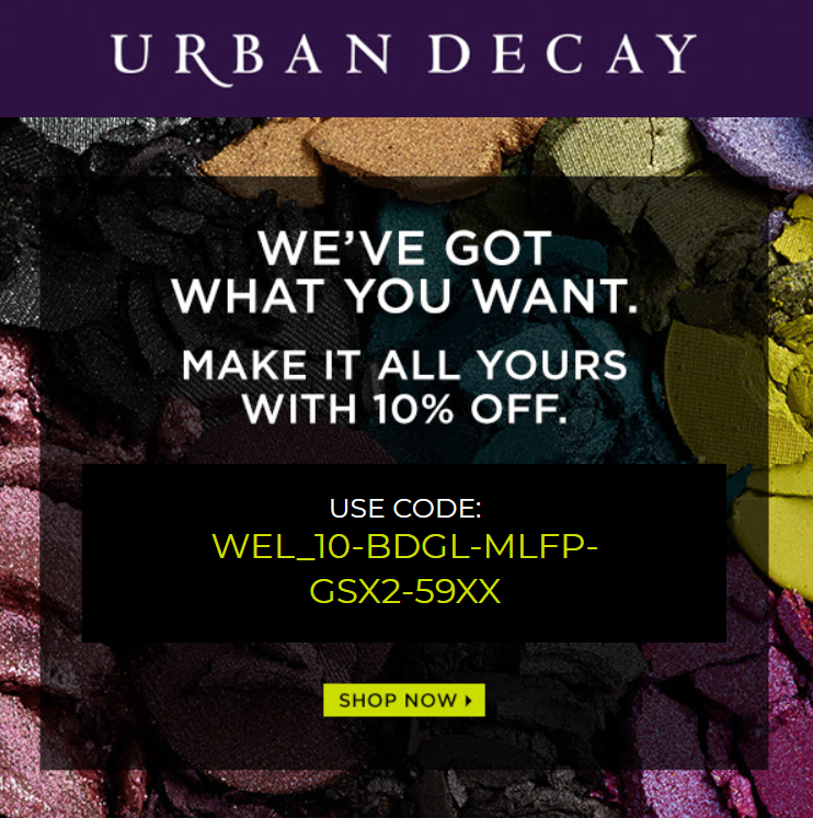 Email with a background image from Urban Decay