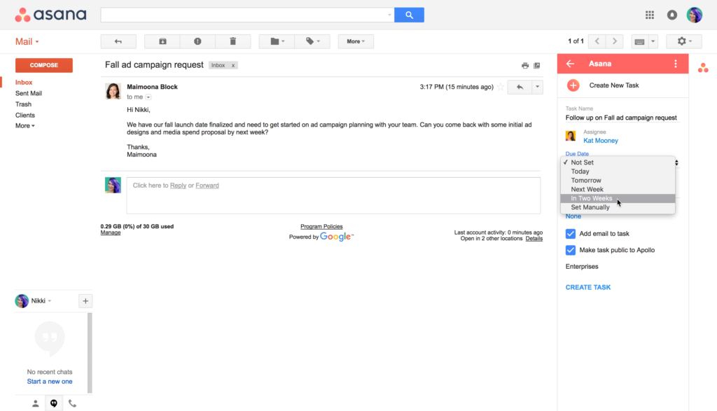 Asana расширение для Gmail