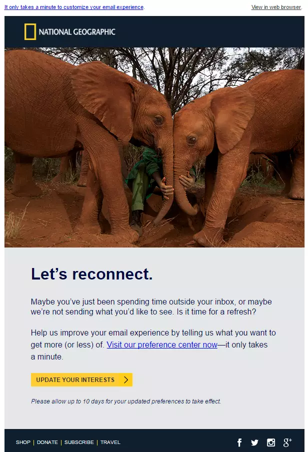 Пример реактивационного письма от National Geographic