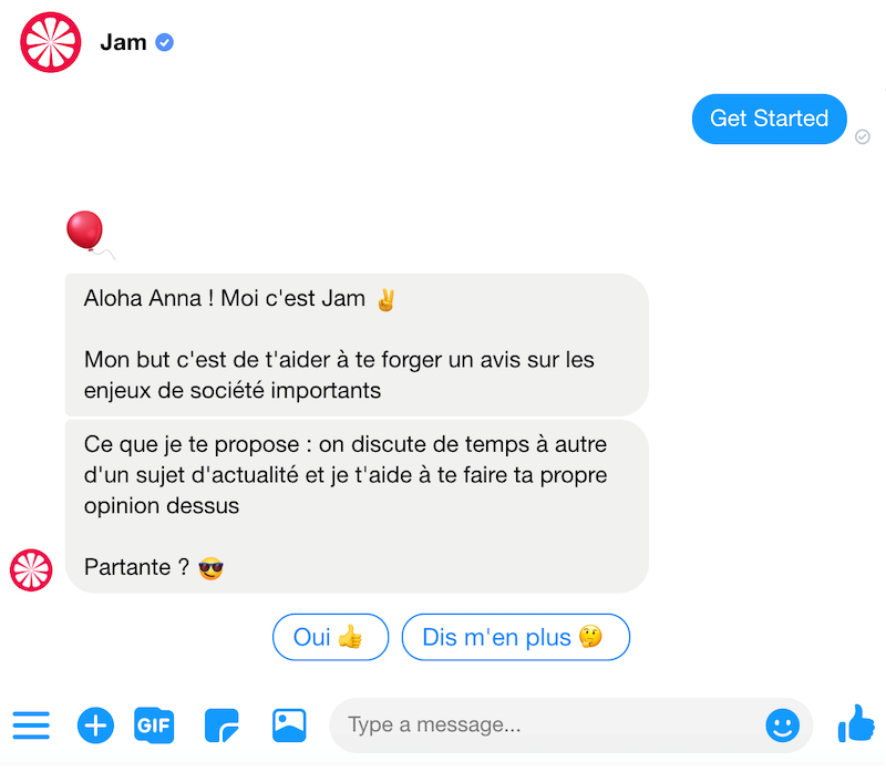 Jam Messenger sohbet botunu kullanmaya başlama