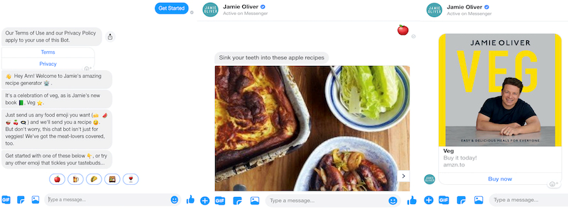 Jamie Oliver'ın Messenger sohbet botu yemek tarifleri sunuyor