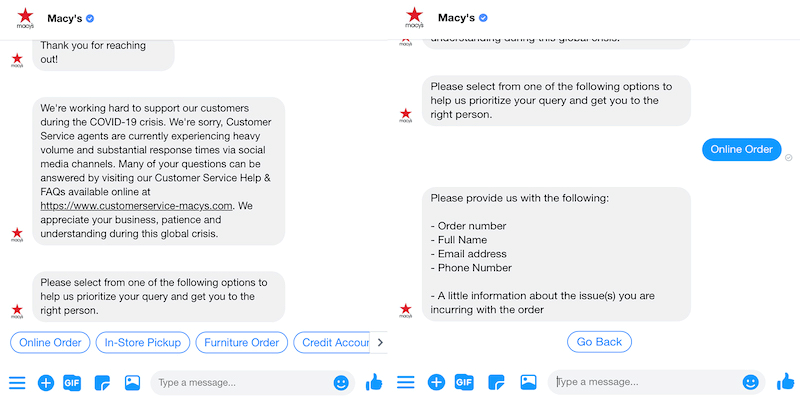 Macy's Messenger sohbet botu, müşterilerin siparişlerini takip etmelerine yardımcı olmayı amaçlıyor