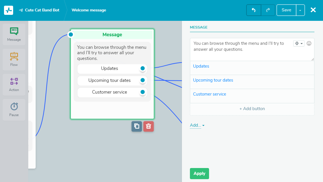 setting up message element