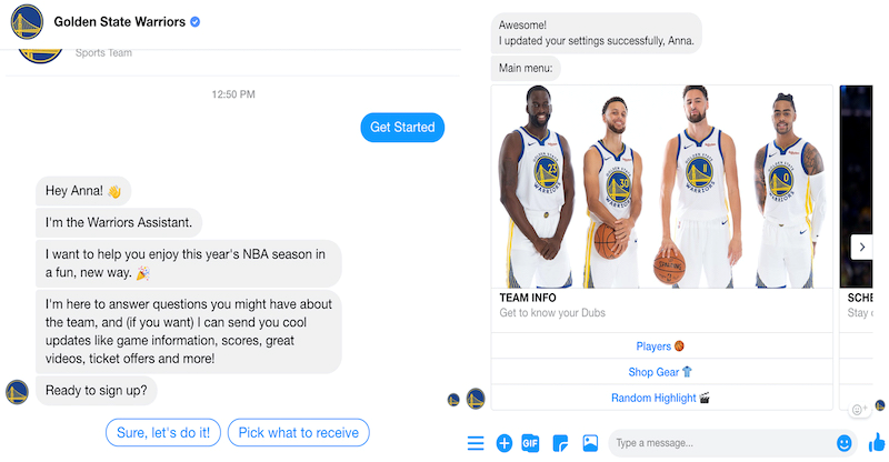 Golden State Warriors Messenger sohbet botu taraftarlara bilgi ve alışveriş imkanı sunuyor