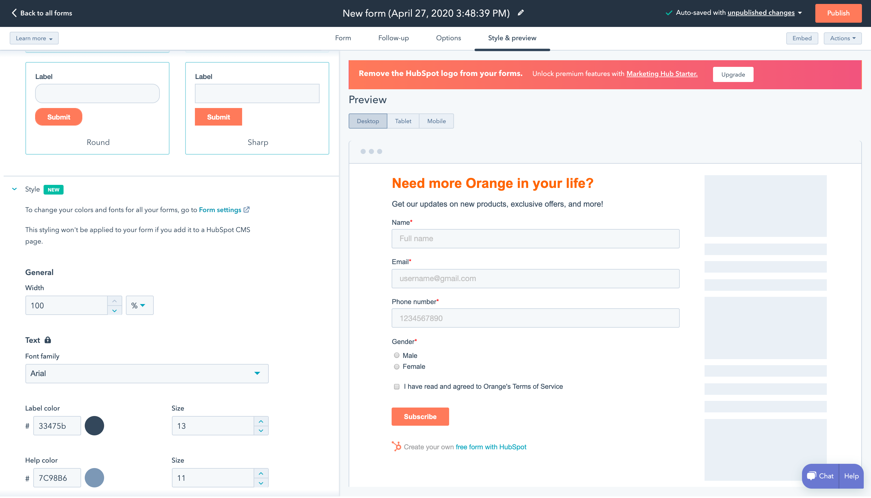 hubspot online form builder