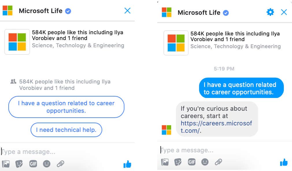 Microsoft Life Facebook Messenger navigasyon sohbet botu