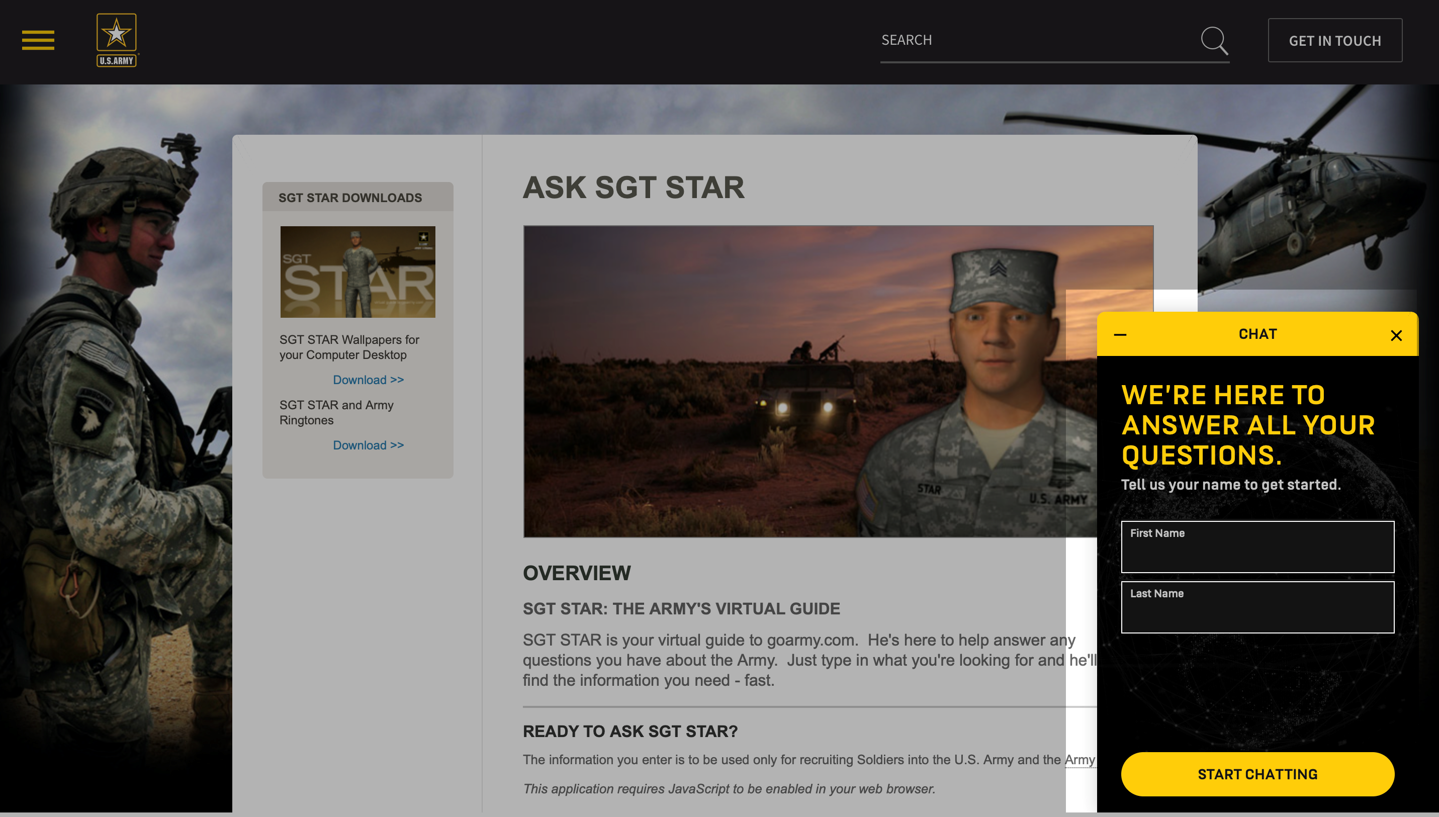 SGT STAR ABD Ordusu botu sık sorulan soruları yanıtlamak için kullanılır