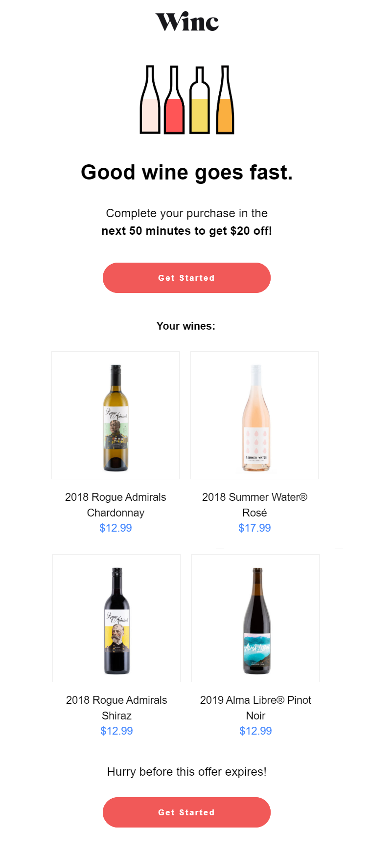 abandoned cart email from Winc
