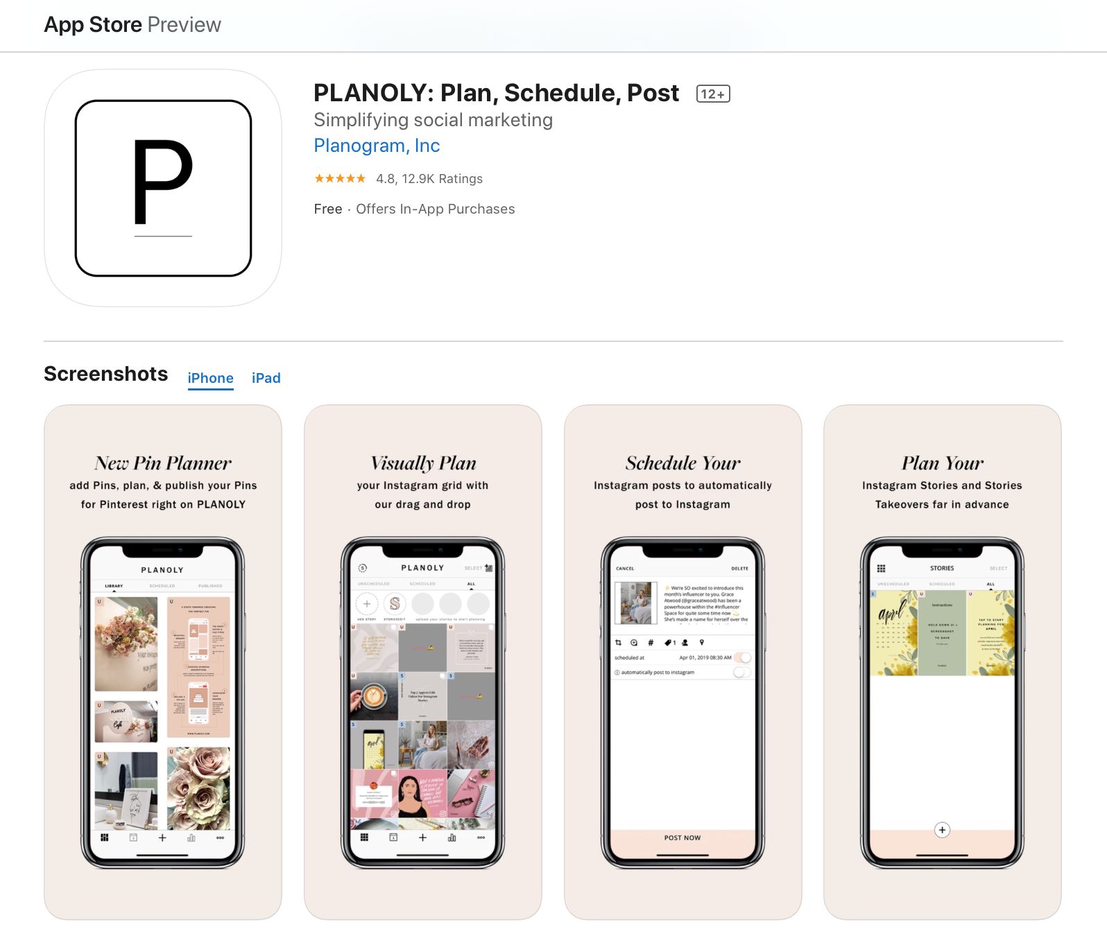 App Store'da yer alan Planoly uygulaması