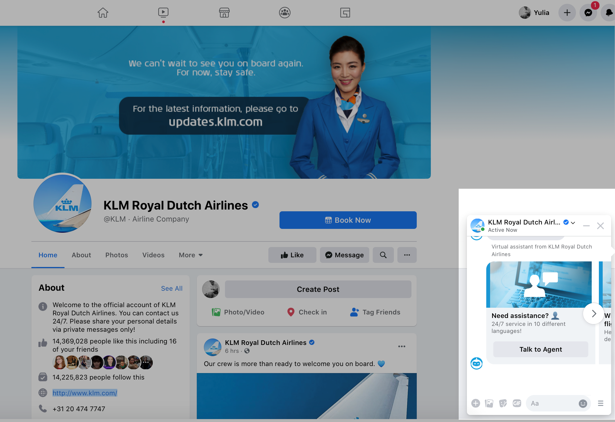 Facebook Messenger'da KLM akıllı asistanı