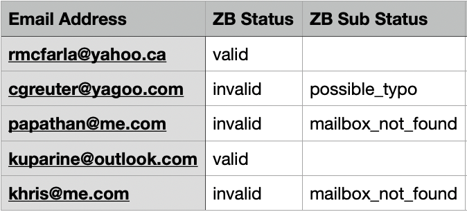 email verification report details