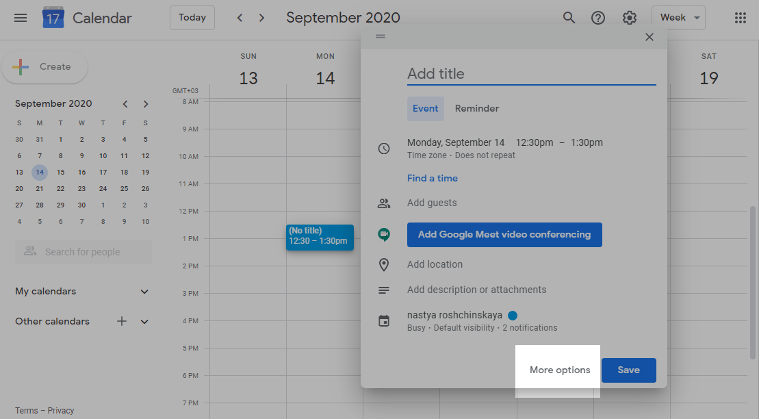 new calendar event in Google Calendar