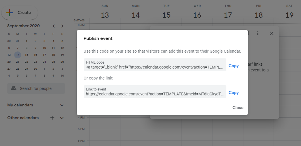 calendar event publishing options in Google Calendar