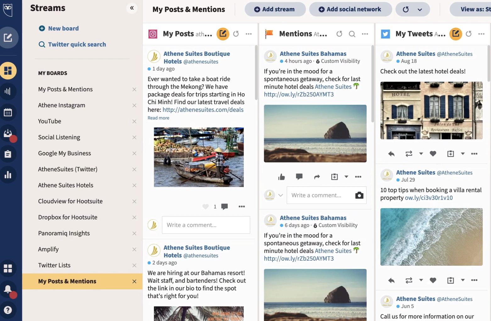 Hootsuite Streams, tüm sosyal platformların tek bir platformda birleşmesi gibidir