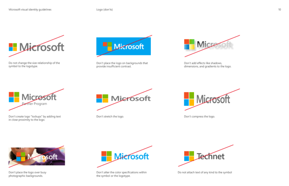 Пример страницы гайдлайна — руководство по использованию логотипа Microsoft