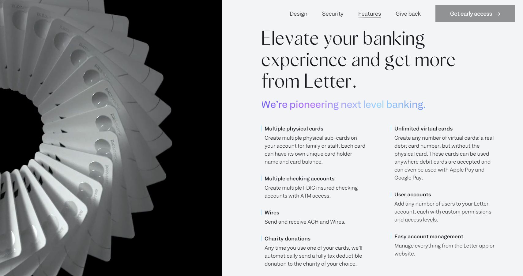 A Letter é uma plataforma bancária exclusiva e sua copy de landing page explica como ela funciona