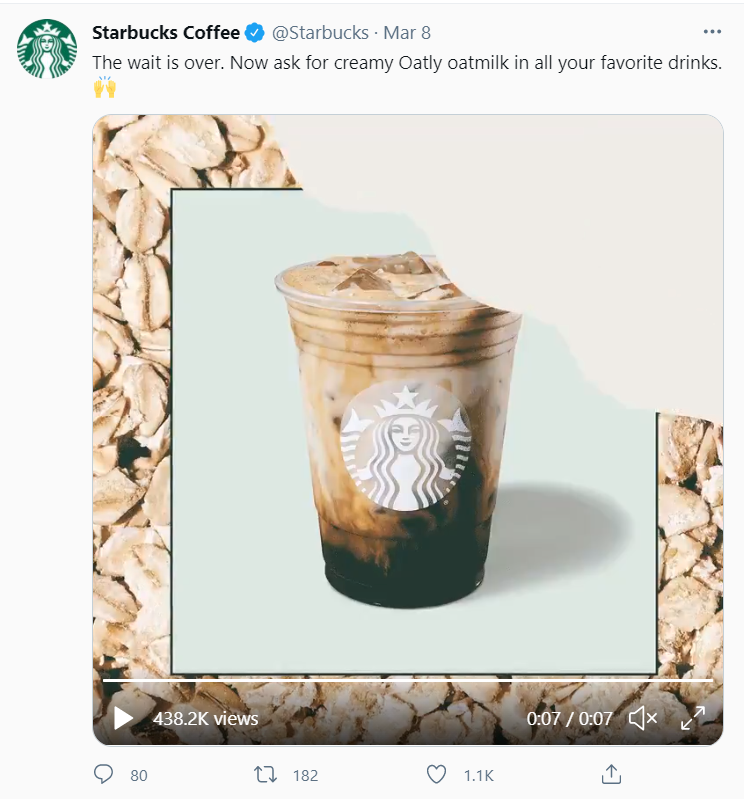 Starbucks compartilhando uma postagem independente, sem links, no Twitter