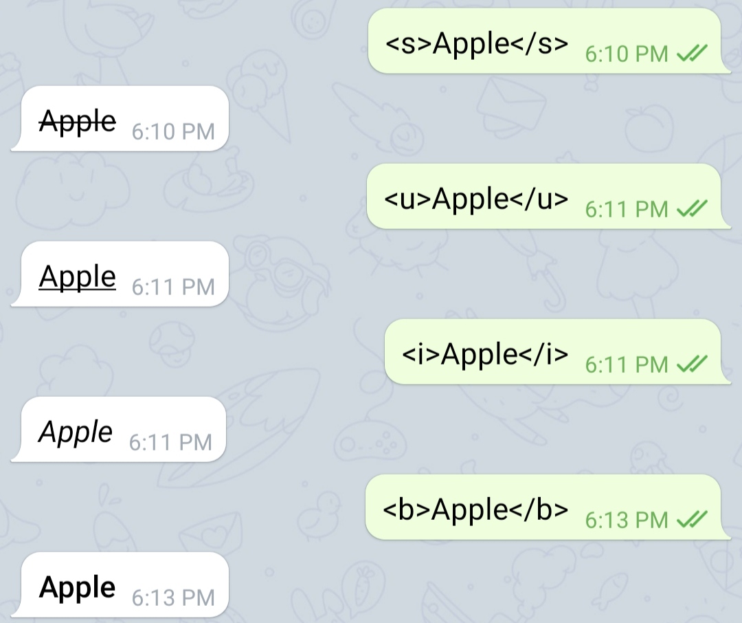 telegram text formatting code