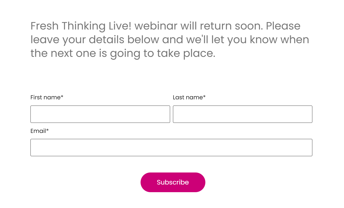 webinar page subscription form