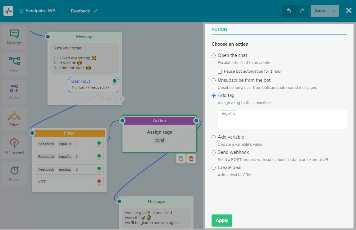 making whatsapp bot with sendpulse