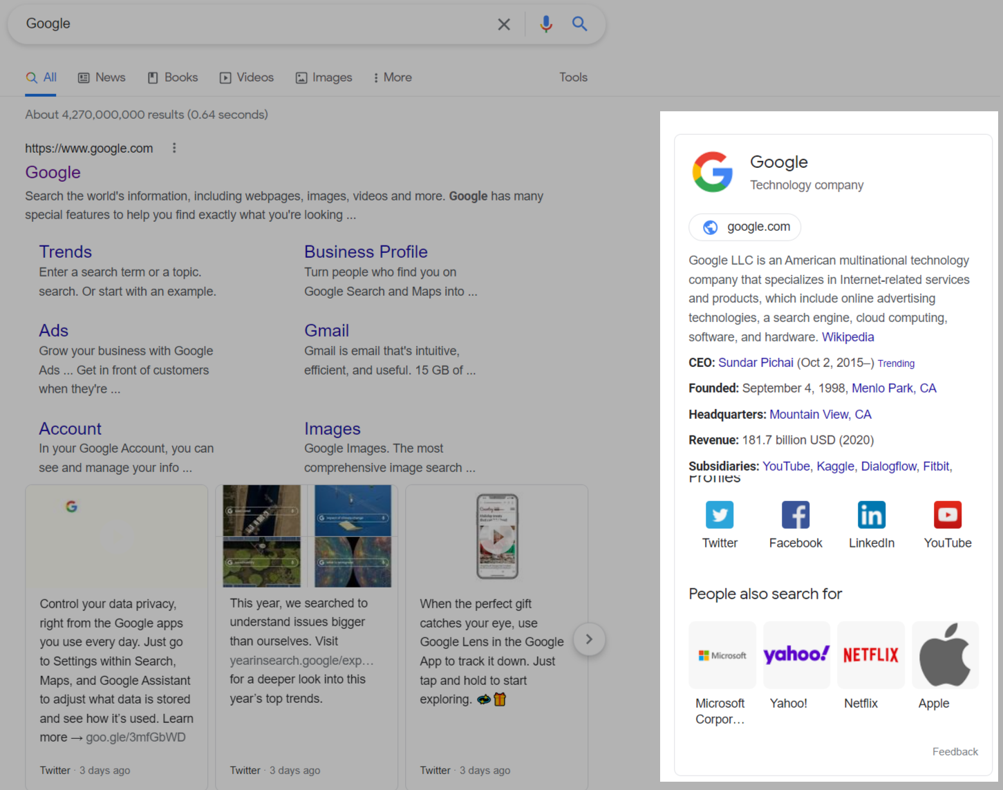 Google knowledge panel