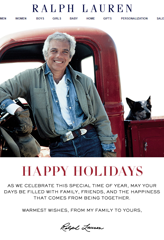 Um e-mail de Natal com palavras gentis aos clientes pela Ralph Lauren