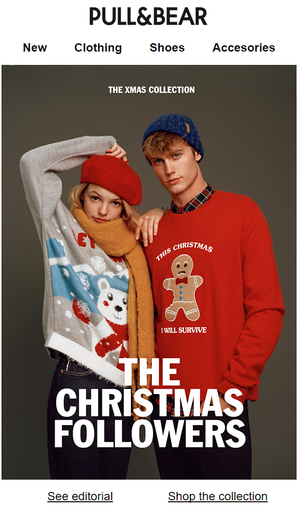 Pull&Bear'dan yeni bir koleksiyon içeren bir Noel e-postası