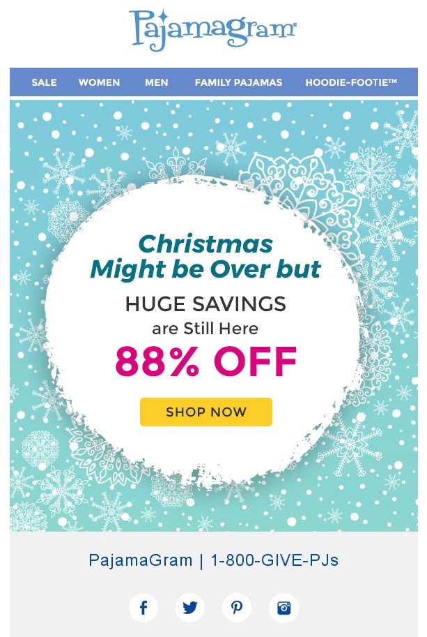 Uma campanha de e-mail pós-Natal da Pajamagram