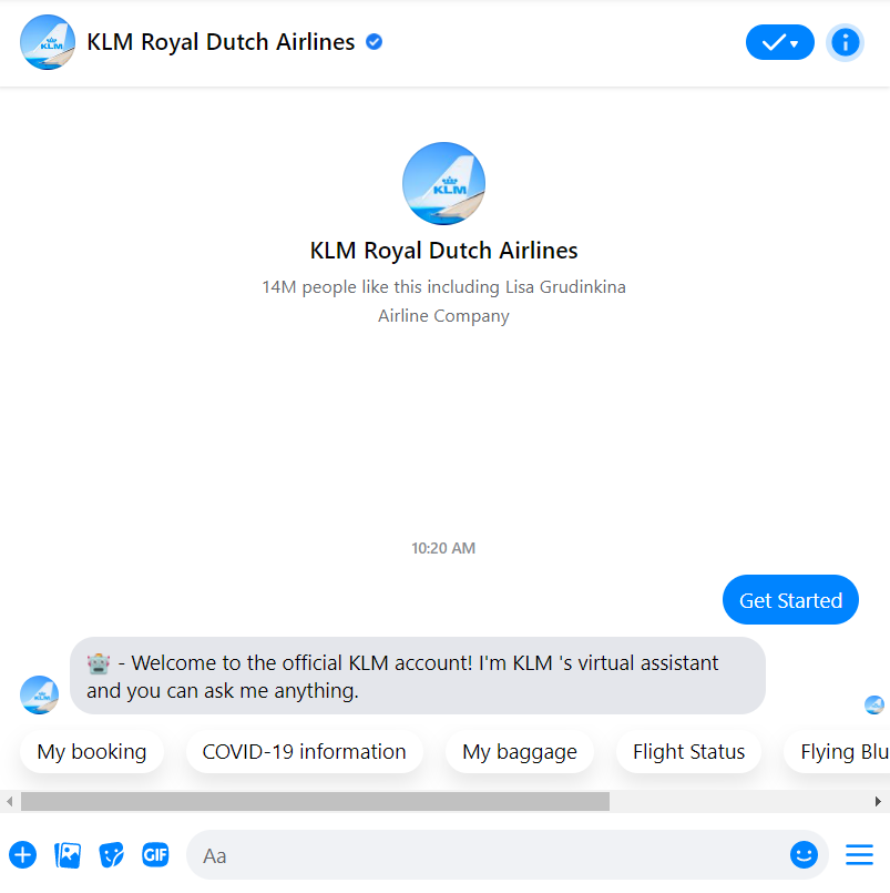 chatbot welcome message example