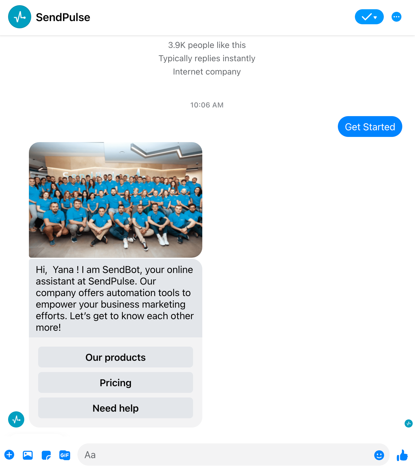 chatbot welcome message